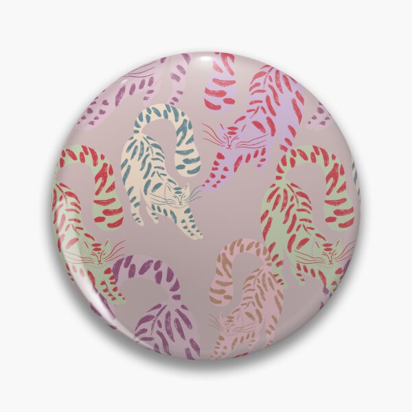 Item preview, Colorful Retro Tigers Pattern In Muted Colors Gray Pink designed and sold by scorpiolane.
