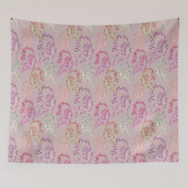 Item preview, Colorful Retro Tigers Pattern In Muted Colors Gray Pink designed and sold by scorpiolane.