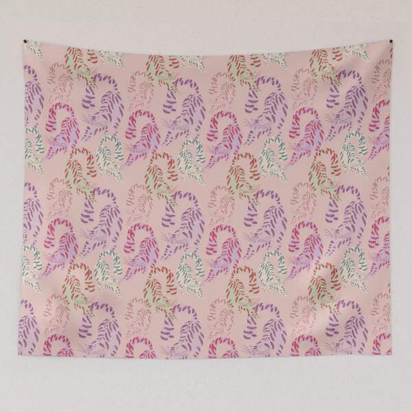 Item preview, Colorful Retro Tigers Pattern In Muted Colors Coral Pink designed and sold by scorpiolane.
