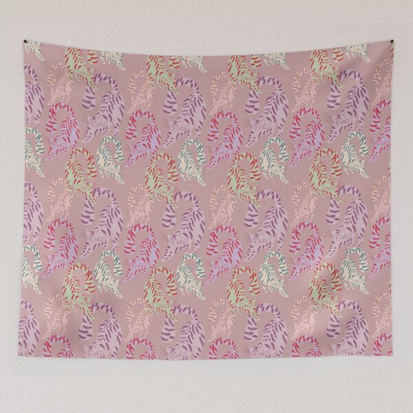 Item preview, Colorful Retro Tigers Pattern In Muted Colors Pink designed and sold by scorpiolane.