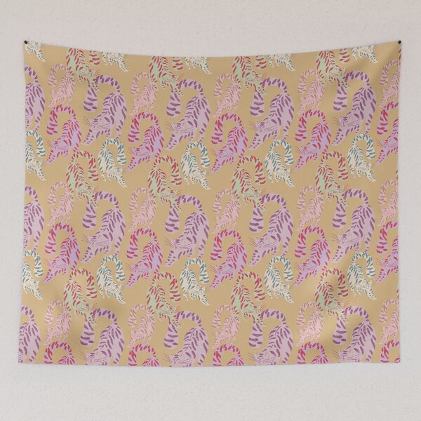 Item preview, Colorful Retro Tigers Pattern In Muted Colors Honey Yellow designed and sold by scorpiolane.