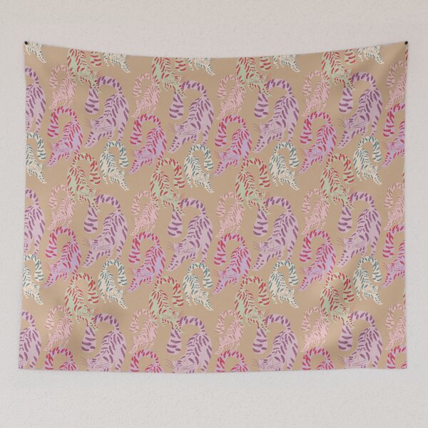 Item preview, Colorful Retro Tigers Pattern In Muted Colors Peach Yellow designed and sold by scorpiolane.