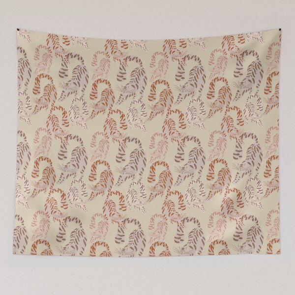 Item preview, Colorful Retro Tigers Pattern In Muted Colors Brown & Muted Yellow designed and sold by scorpiolane.