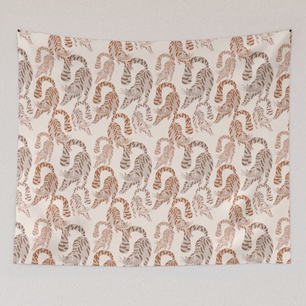 Item preview, Colorful Retro Tigers Pattern In Muted Colors Cream & Brown designed and sold by scorpiolane.
