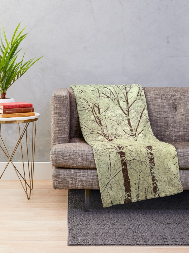 Thumbnail 2 of 6, Throw Blanket, Dreamy Snowy Trees 1 designed and sold by OneDayArt.