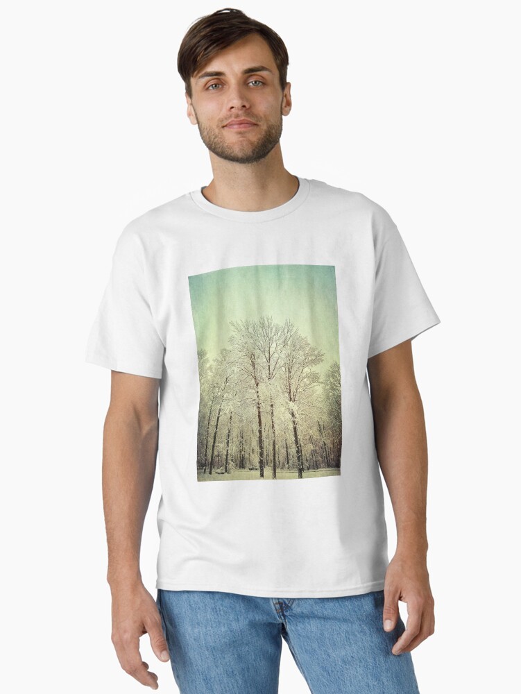 Thumbnail 1 of 7, Classic T-Shirt, Dreamy Snowy Trees 1 designed and sold by OneDayArt.