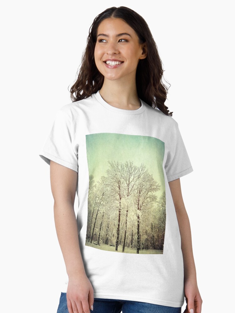Thumbnail 2 of 7, Classic T-Shirt, Dreamy Snowy Trees 1 designed and sold by OneDayArt.