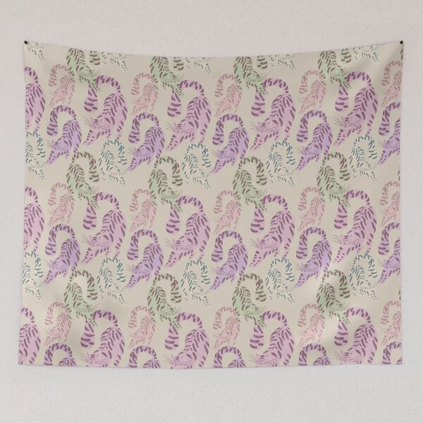 Item preview, Colorful Retro Tigers Pattern In Muted Colors Green & Muted Yellow designed and sold by scorpiolane.