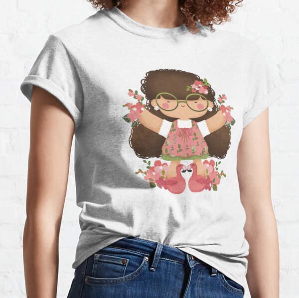 Flamingo Flowers Pinky Floral Cutie Girl T-shirt classique
