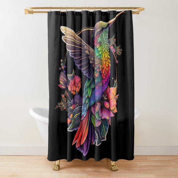 Tropical Hummingbird with Flowers Shower Curtain