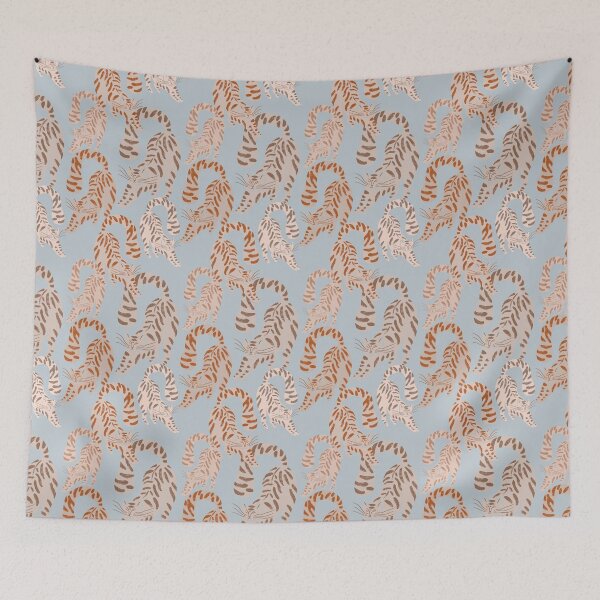 Item preview, Colorful Retro Tigers Pattern In Muted Colors Gray Blue & Brown designed and sold by scorpiolane.
