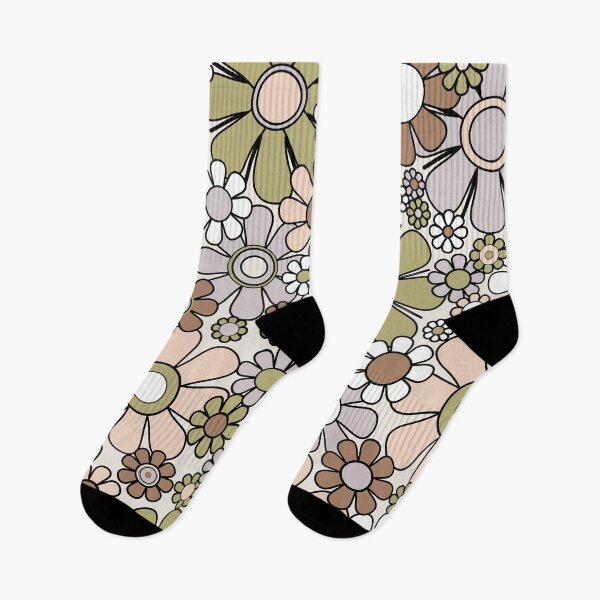 Item preview, Retro Garden Flowers Groovy 60s 70s Spring Floral Pattern in Classic Green Puce Buff Brown Black designed and sold by kierkegaard.