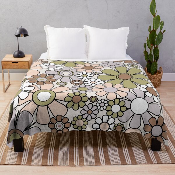Item preview, Retro Garden Flowers Groovy 60s 70s Spring Floral Pattern in Classic Green Puce Buff Brown Black designed and sold by kierkegaard.