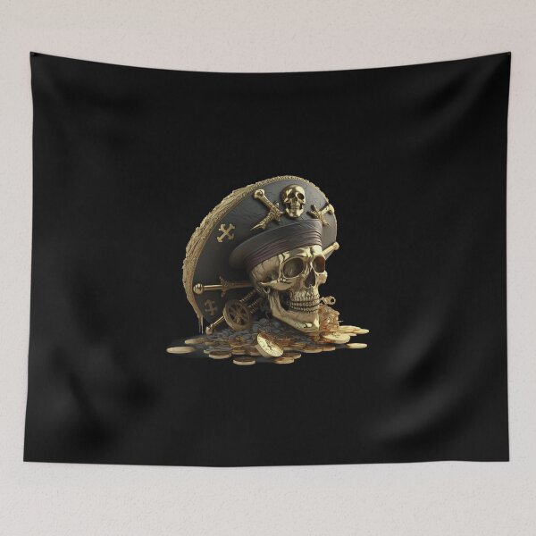 Item preview, SKULL BEARD DARK PIRATE HAT SHIP OCEAN SEA CARIBEAN SHELL GOLD TREASURE designed and sold by ogirdorgraphics.