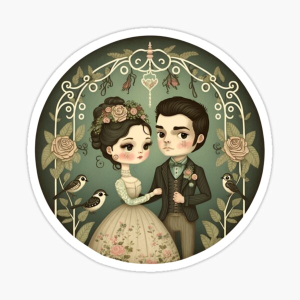 Item preview, soft sweet romantic Victorian wedding couple designed and sold by LuckyRonin.