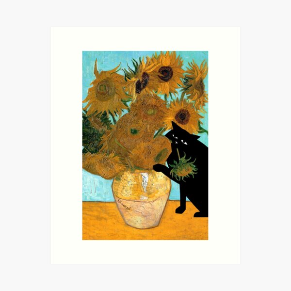 tournesols van gogh avec un chat Impression artistique