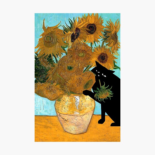 van gogh sunflowers with a cat Photographic Print