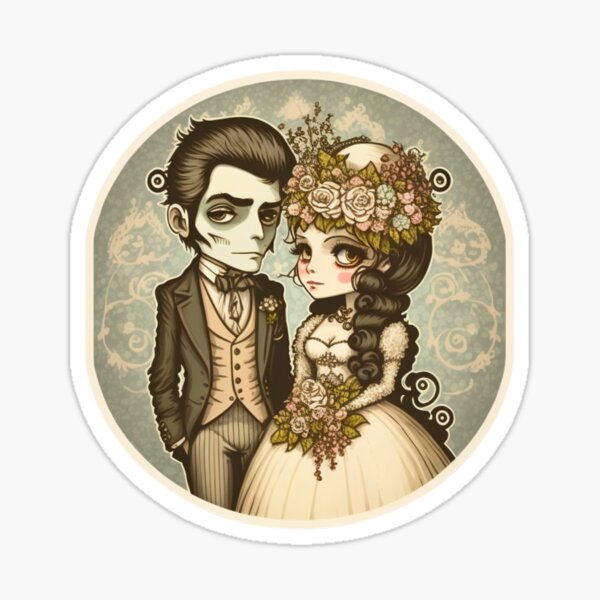Item preview, romantic creepy gothic sweet Victorian wedding couple designed and sold by LuckyRonin.