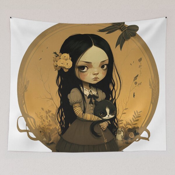Item preview, Wednesday Adamas with a cat fanart designed and sold by Artistic Pandas.