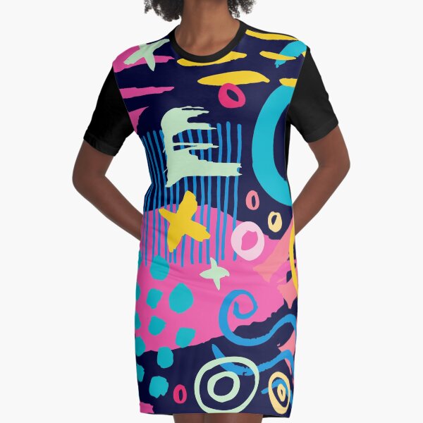 Trendy Abstract Art Pattern Graphic T-Shirt Dress