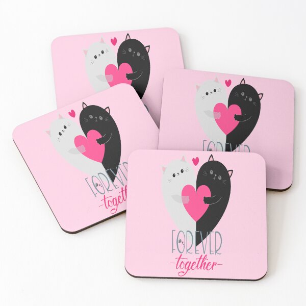 Item preview, forever together, illustration of cute cat couple hugging with a cute pink heart as a token of their love. designed and sold by Malogue.