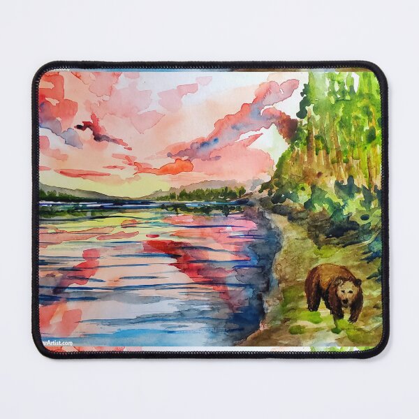 Item preview, Big Bear Lake Sunset. Bear walking on the lake - Watercolor designed and sold by signaturelaurel.