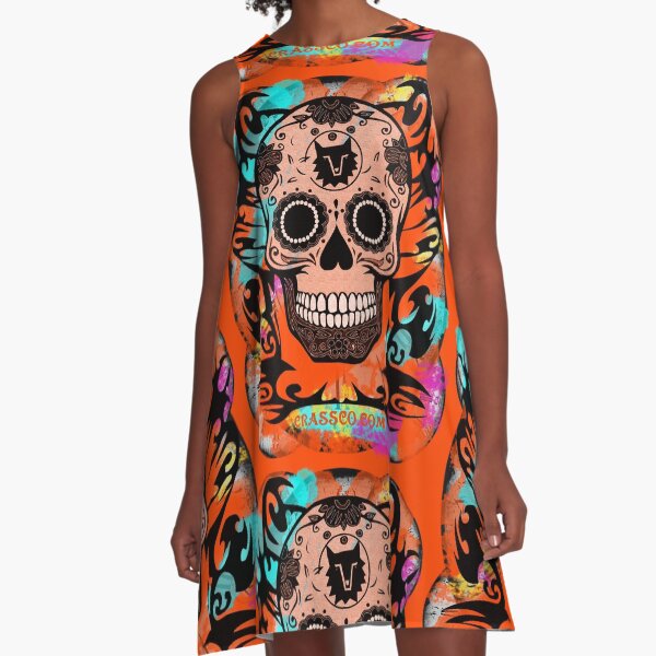 SKULL CULT ORANGE A-Linien Kleid