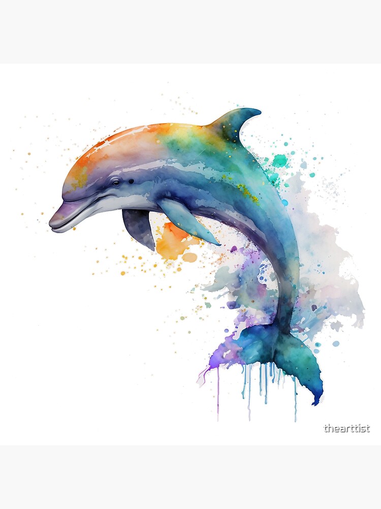 Dolphin watercolor colorful ocean coastal sea life art  Poster for Sale by  thearttist