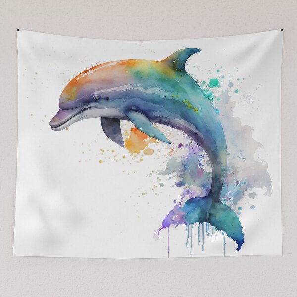 Item preview, Dolphin watercolor colorful ocean coastal sea life art   designed and sold by thearttist.