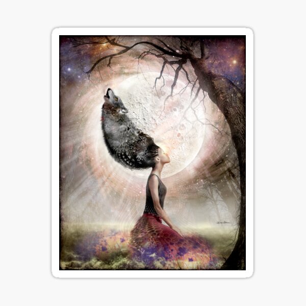 Shamanic Calling wolf werewolf Soul awakening spiritual visionary digital art Sticker