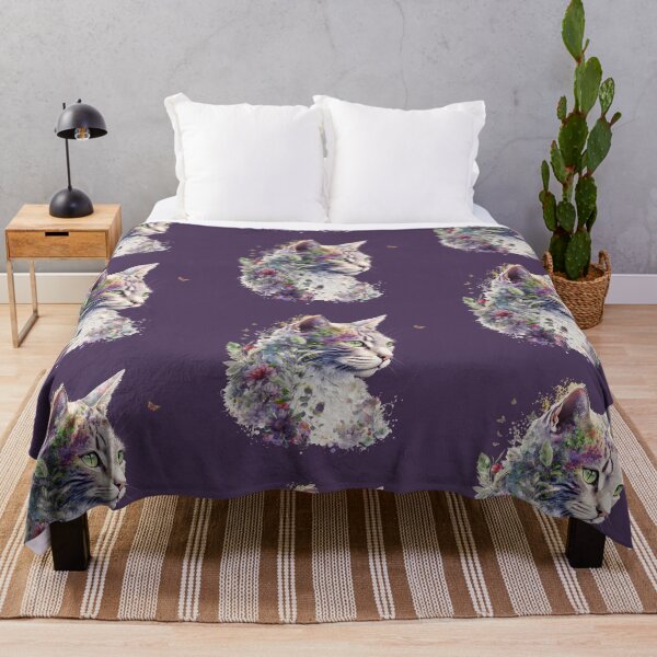 Item preview, Adorable Cat in a Swirl of Purple Flowers Watching a Butterfly designed and sold by Sherry Hallemeier.
