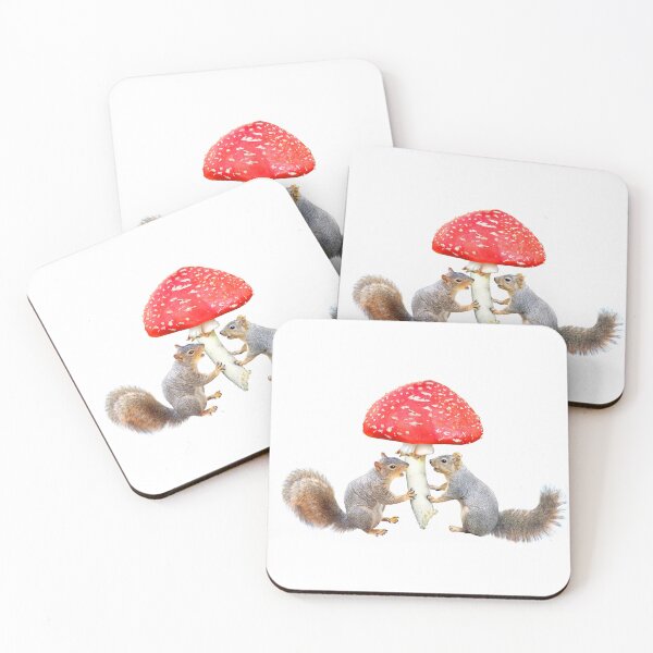 Item preview, Squirrels with Red Amanita Mushroom designed and sold by catsclips.