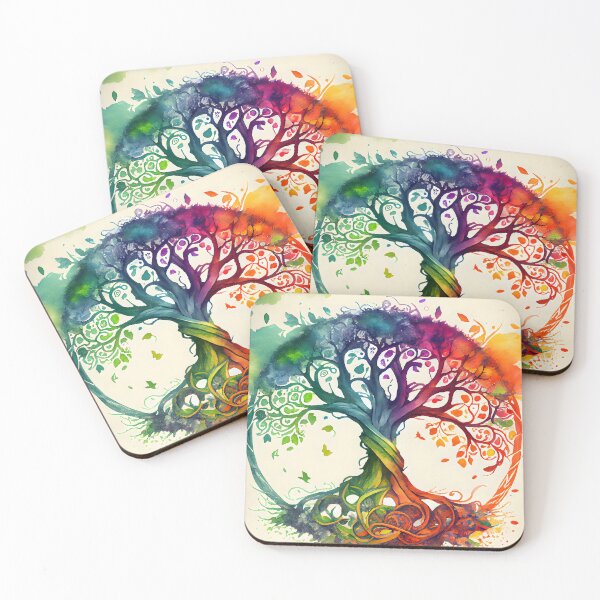 Item preview, Celtic Tree of Life Rainbow Colored Watercolor Pagan  designed and sold by CGSGraphics.