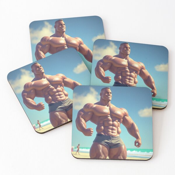 Item preview, Muscle man on beach  designed and sold by AiArtestry.
