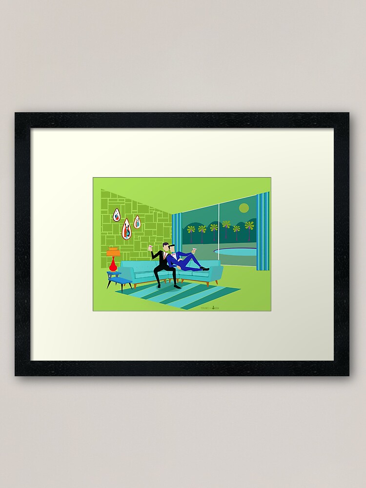 Alternate view of Retro Romantic Gay Couple Framed Art Print