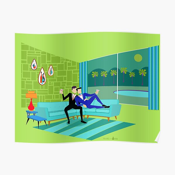 Retro Romantic Gay Couple Poster