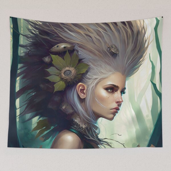 Item preview, Fantastical Forest Queen: A Digital Portrait of a Hedgehog-Haired Woman designed and sold by oanaunciuleanu.