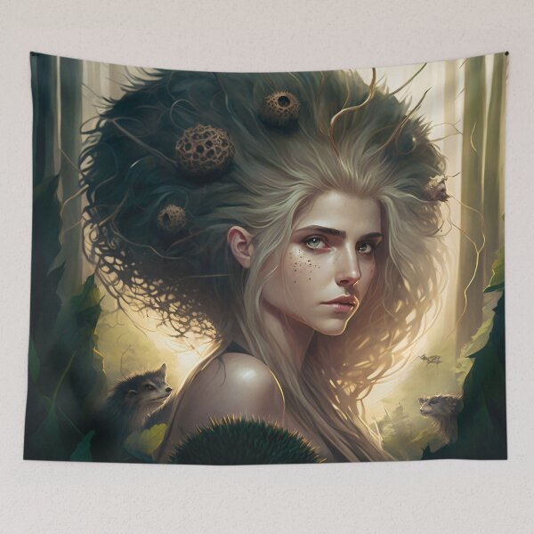 Item preview, Fantastical Forest Queen: A Digital Portrait of a Hedgehog-Haired Woman designed and sold by oanaunciuleanu.