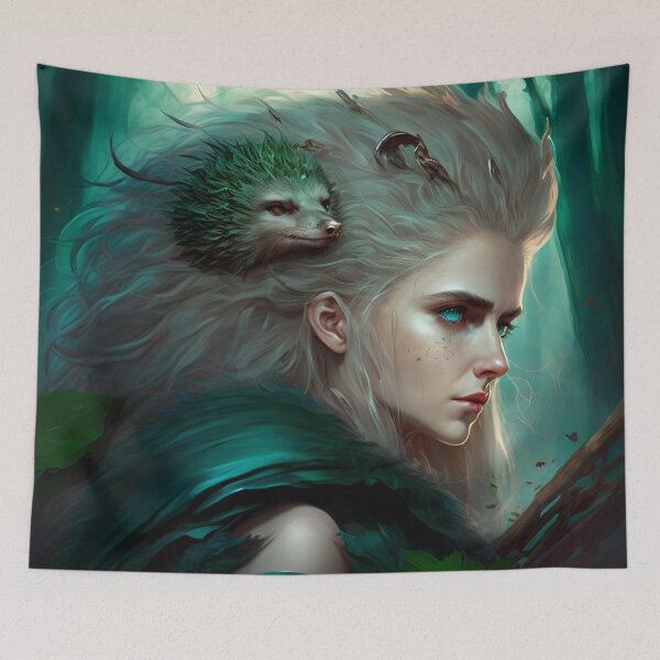 Item preview, Fantastical Forest Queen: A Digital Portrait of a Hedgehog-Haired Woman designed and sold by oanaunciuleanu.