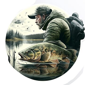 Magnet for Sale avec l'œuvre « Pêche - Autocollant Pêcheur sur lac