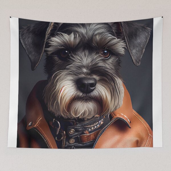Item preview, Miniature Schnauzer wearing leather jacket - Dog Breed Portrait designed and sold by Nalaxation.