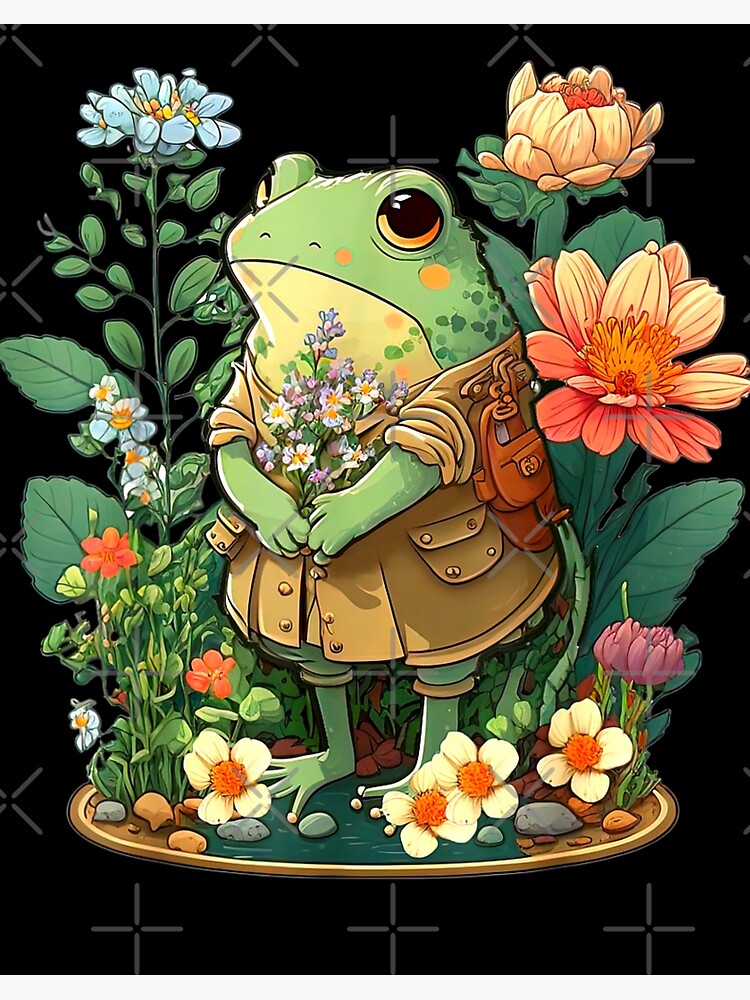 Cute Cottagecore Floral Frog Aesthetic Girls Women Graphic Art