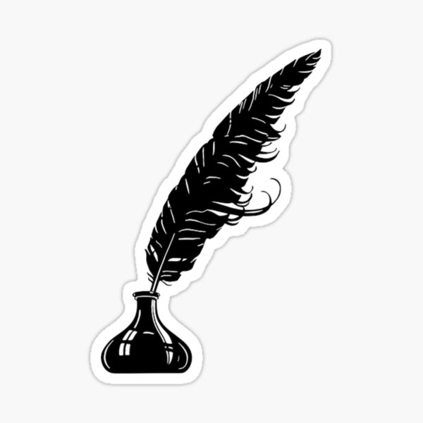 A feather quill ink writing pen and inkwell in a vintage retro woodcut or  woodblock line art drawing style Stock Vector