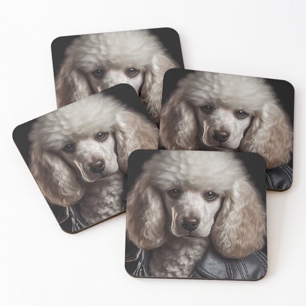 Item preview, White Poodle wearing leather jacket - Dog Breed Portrait designed and sold by Nalaxation.