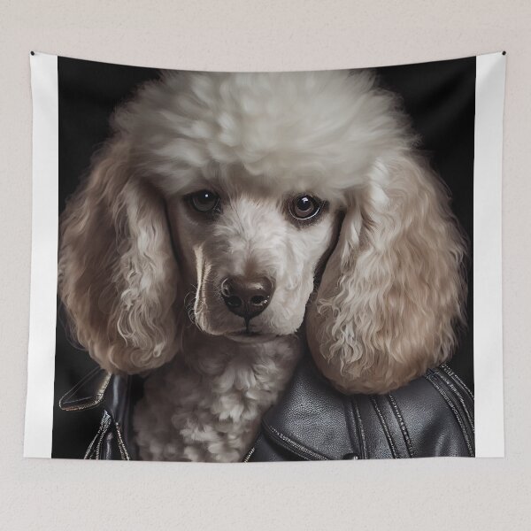 Item preview, White Poodle wearing leather jacket - Dog Breed Portrait designed and sold by Nalaxation.