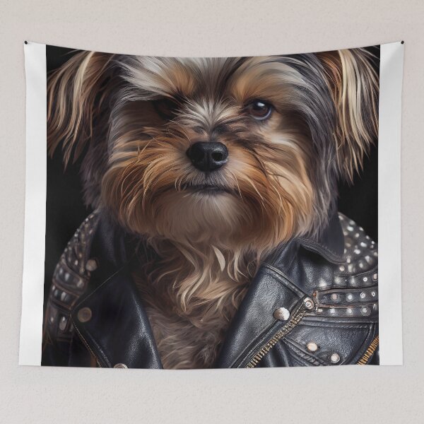 Item preview, Yorkshire Terrier wearing leather jacket - Dog Breed Portrait designed and sold by Nalaxation.