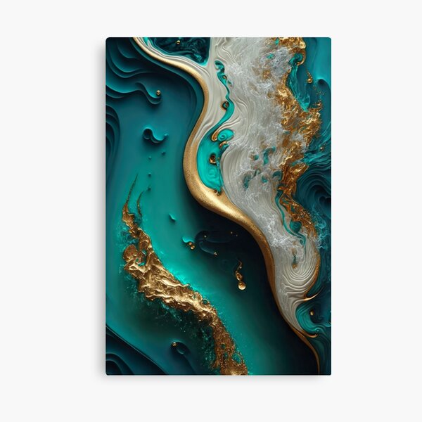 Aperçu de l'œuvre Art abstrait élégant de l'océan avec des accents d'or, de turquoise et d'argent - style 3 créée et vendue par UmagineArts.