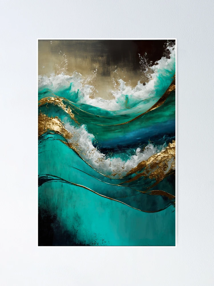 16x20 textured turquoise, blue and green metallic and blue acrylic abstract ocean wall art. Blue ocean wall art turquoise selling abstract wall art