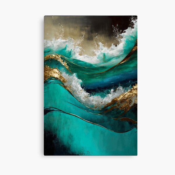Aperçu de l'œuvre Art abstrait élégant de l'océan avec des accents d'or, de turquoise et d'argent - style 4 créée et vendue par UmagineArts.