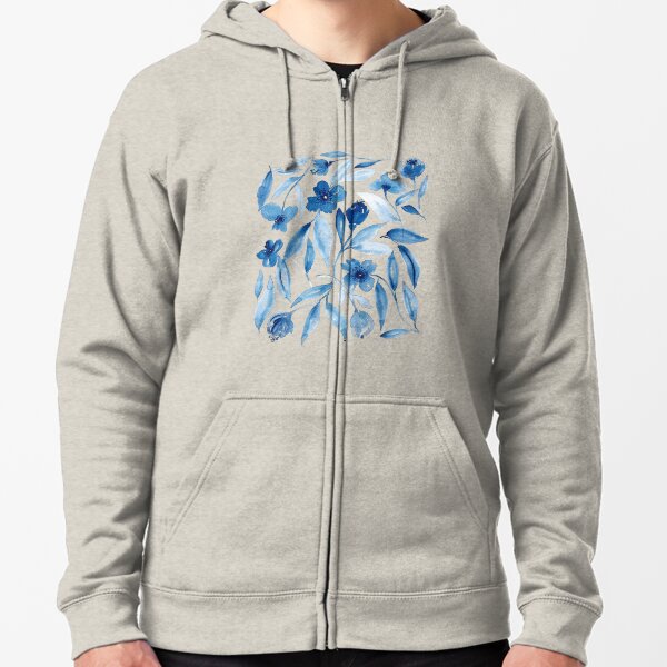 Prussian Floral Zipped Hoodie